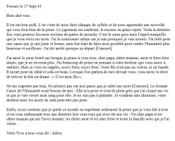 Retranscription de la dernière lettre d'Yves Giloux (17/09/1943)