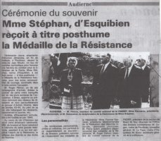 Médaille de la Résistance à titre posthume - 1987
